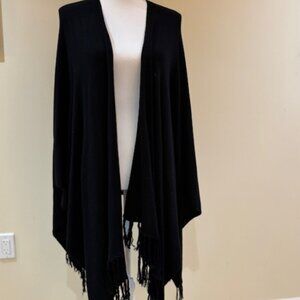 Karen Kane Black Fringed Wrap Cape 1X